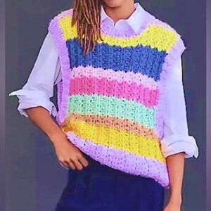 Anthropologie Bright & Pastel Mix Striped Chunky Knit Top/Vest Size M/L